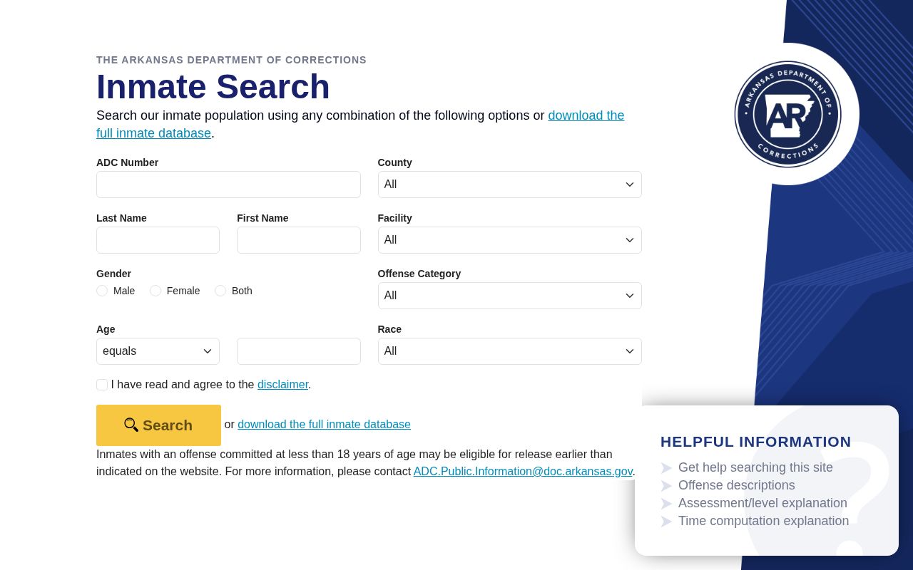 Little River County ADC offender record search fields