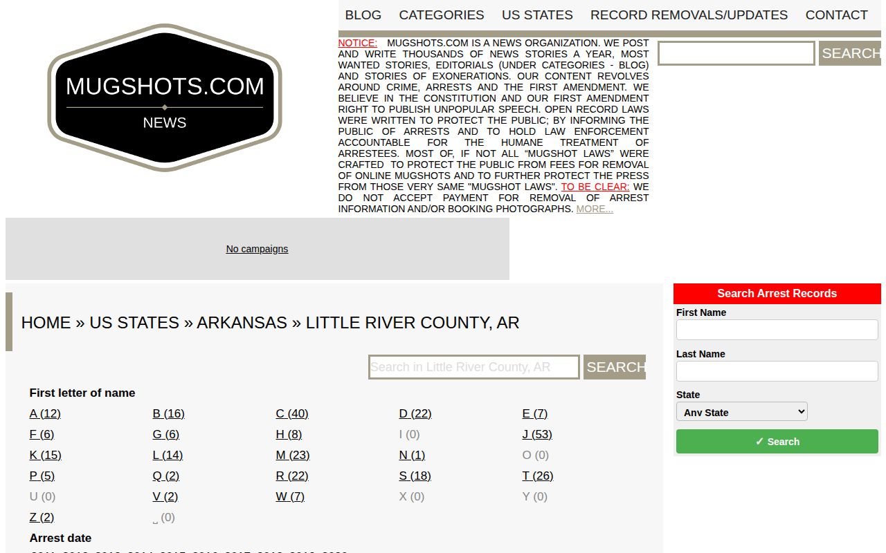 Unofficial Little River County mugshot record index