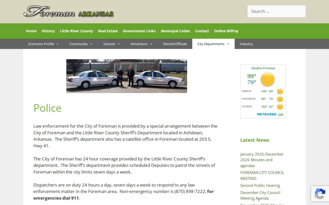 Foreman and Little River County official sheriff patrol and arrest service information